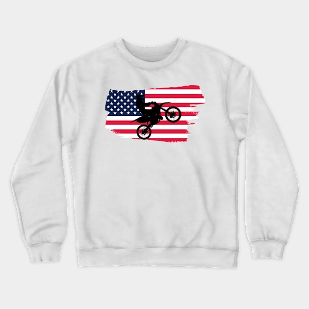 Awesome American flag Dirt bike/Motocross design. Crewneck Sweatshirt by Murray Clothing